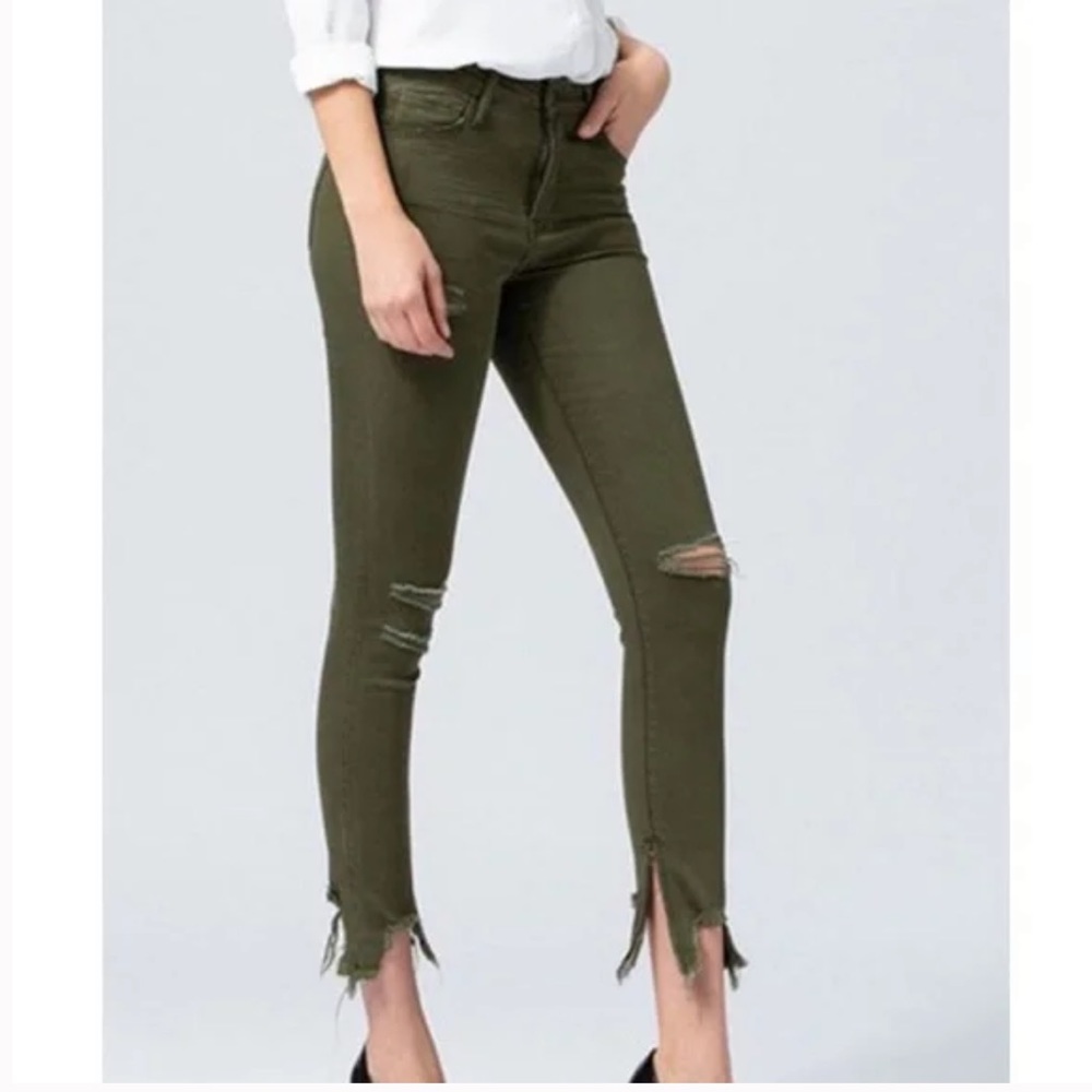 Vervet Cropped Distressed Skinny Jeans in Green